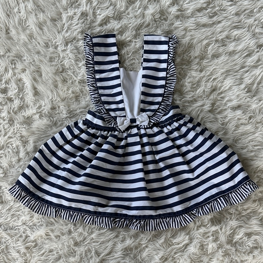 Vintage Polly Flinders nautical navy & white striped dress. 3T